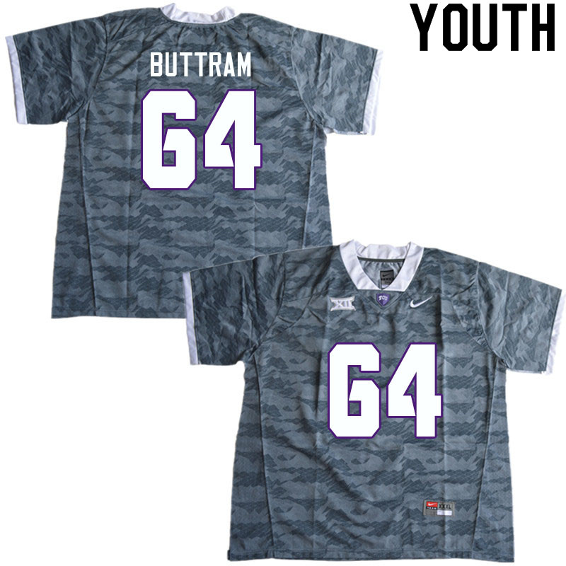 Youth #64 Oliver Buttram TCU Horned Frogs College Football Jerseys Sale-Gray